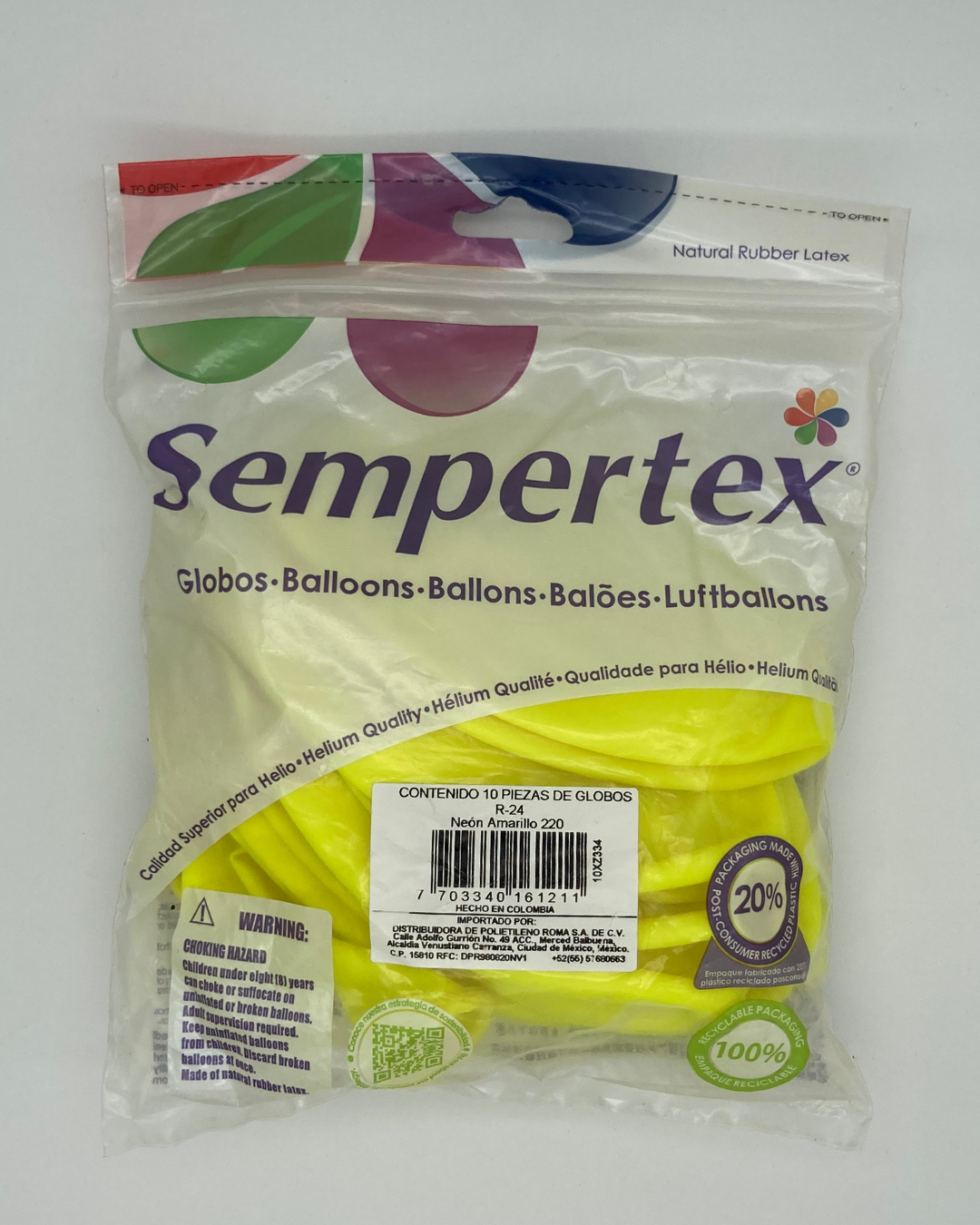 Neón Amarillio 24" (Bolsa 10pzs) Sempertex