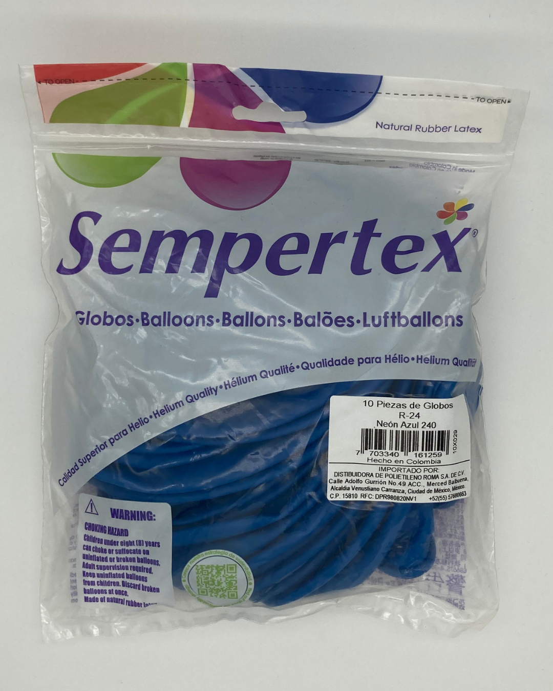 Neón Azul 24" (Bolsa 10pzs) Sempertex