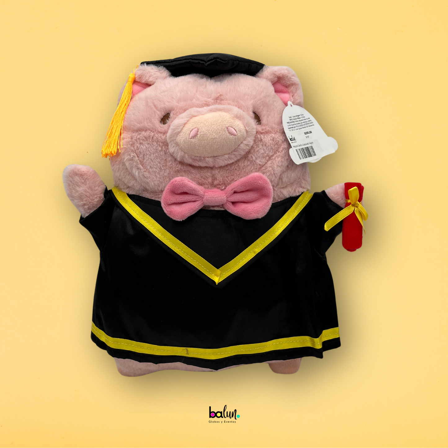 Peluche Cerdito Graduado Negro
