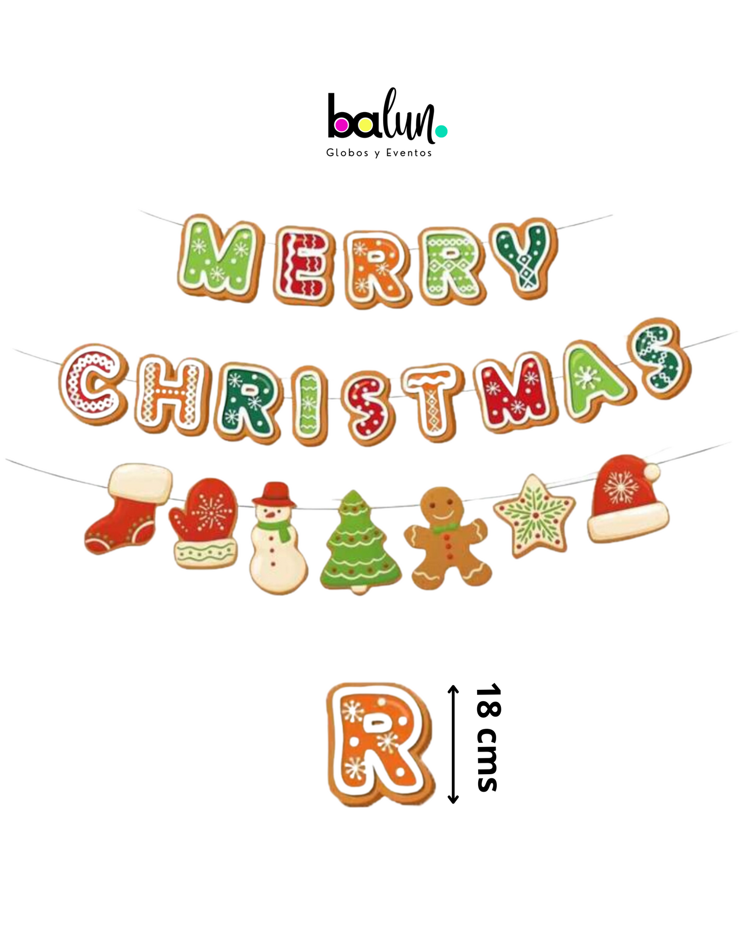 Banner Banderín Merry Christmas con Figuritas Navideñas