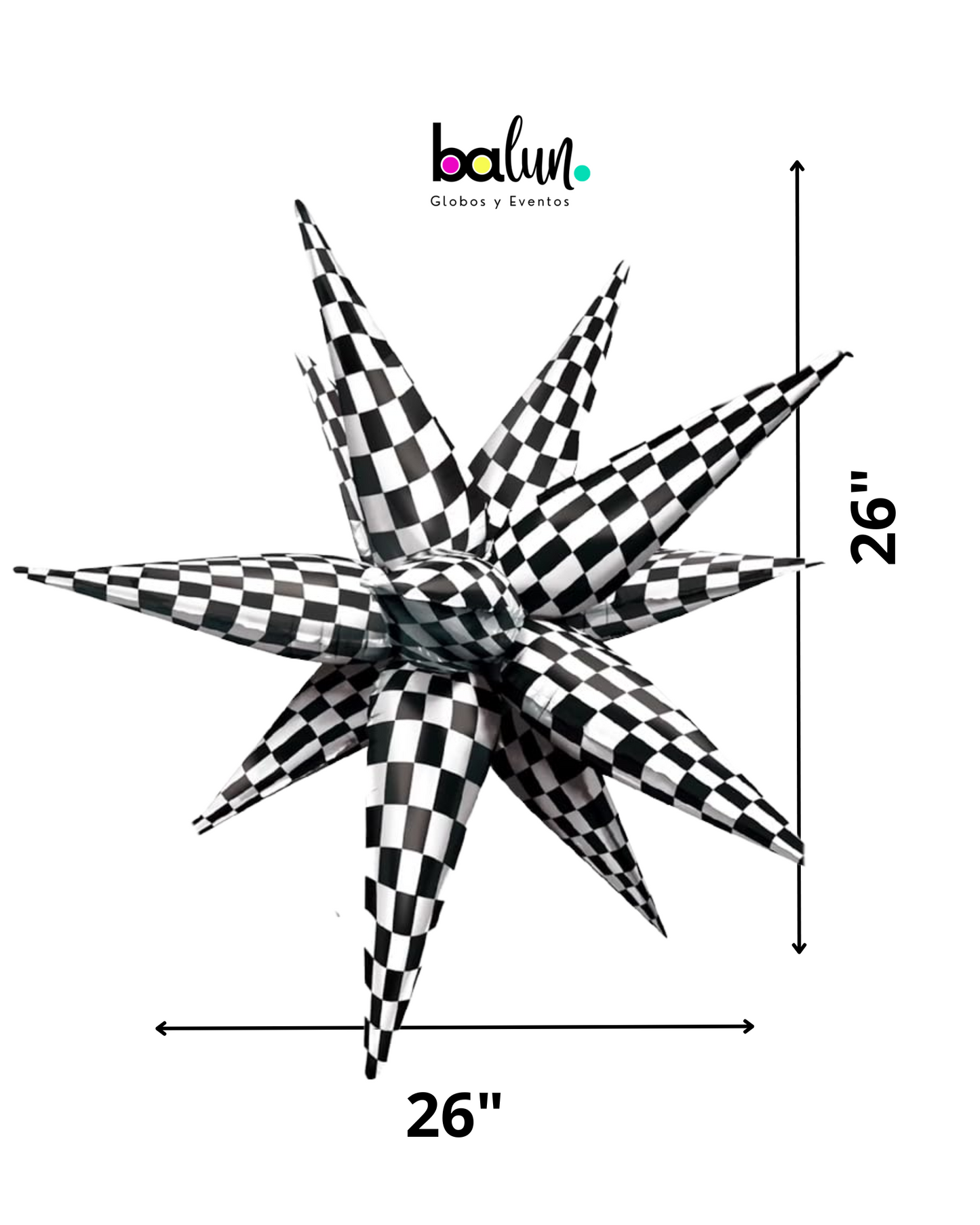 Estrella de 12 Picos 26" Cuadros Blanco y Negro