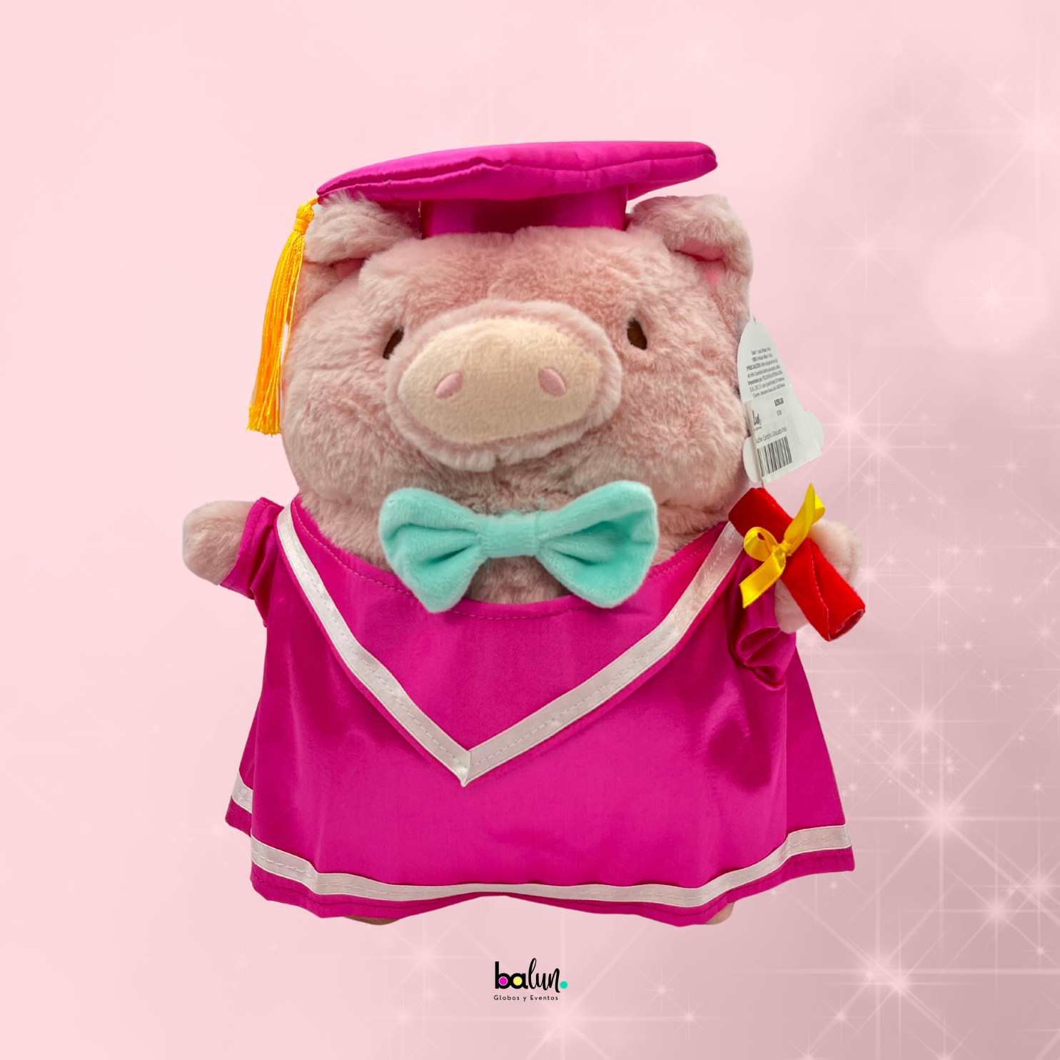 Peluche Cerdito Graduado Rosa Balun Globos y Eventos