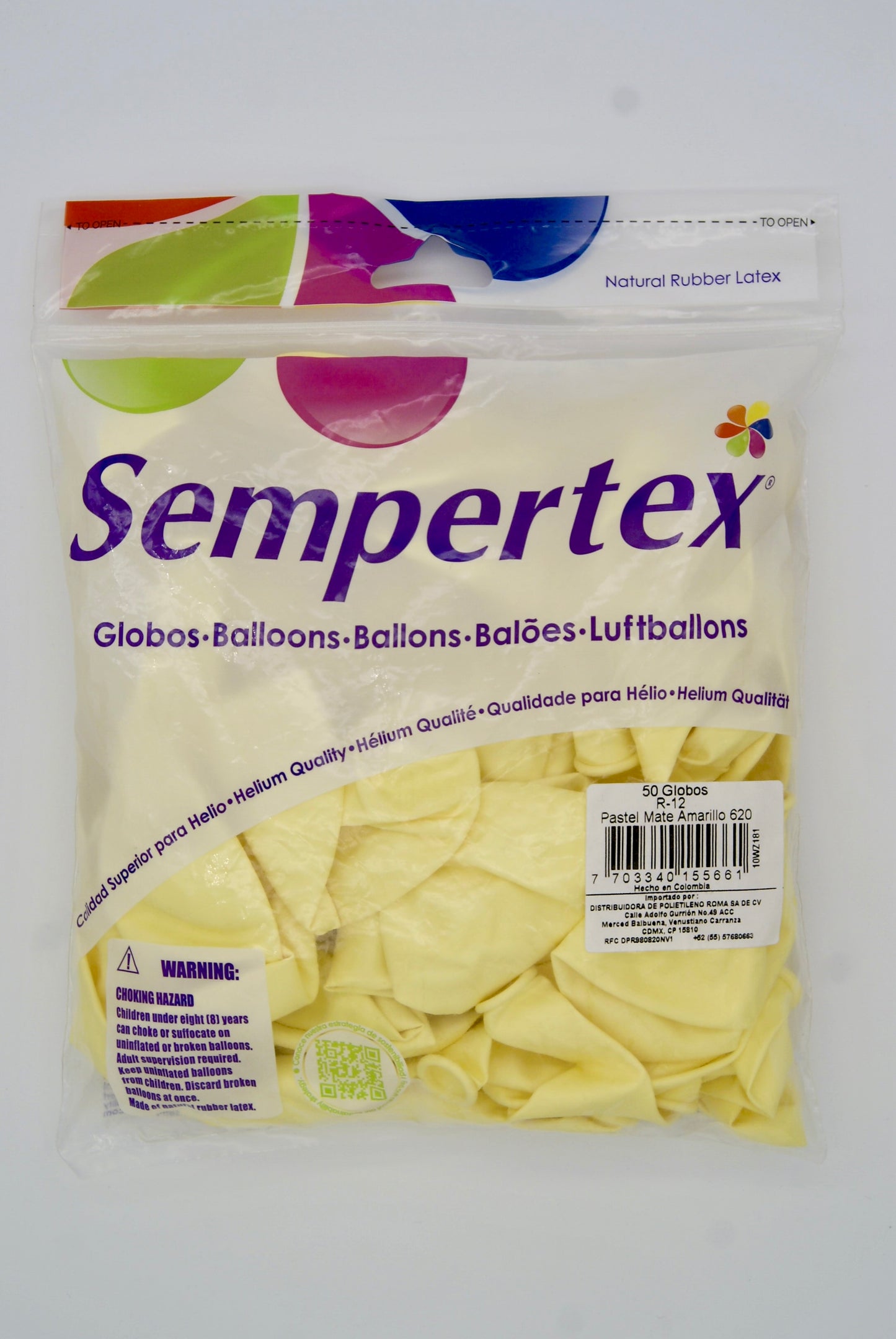 Pastel Mate Amarillo 12" (Bolsa 50pzs) Sempertex