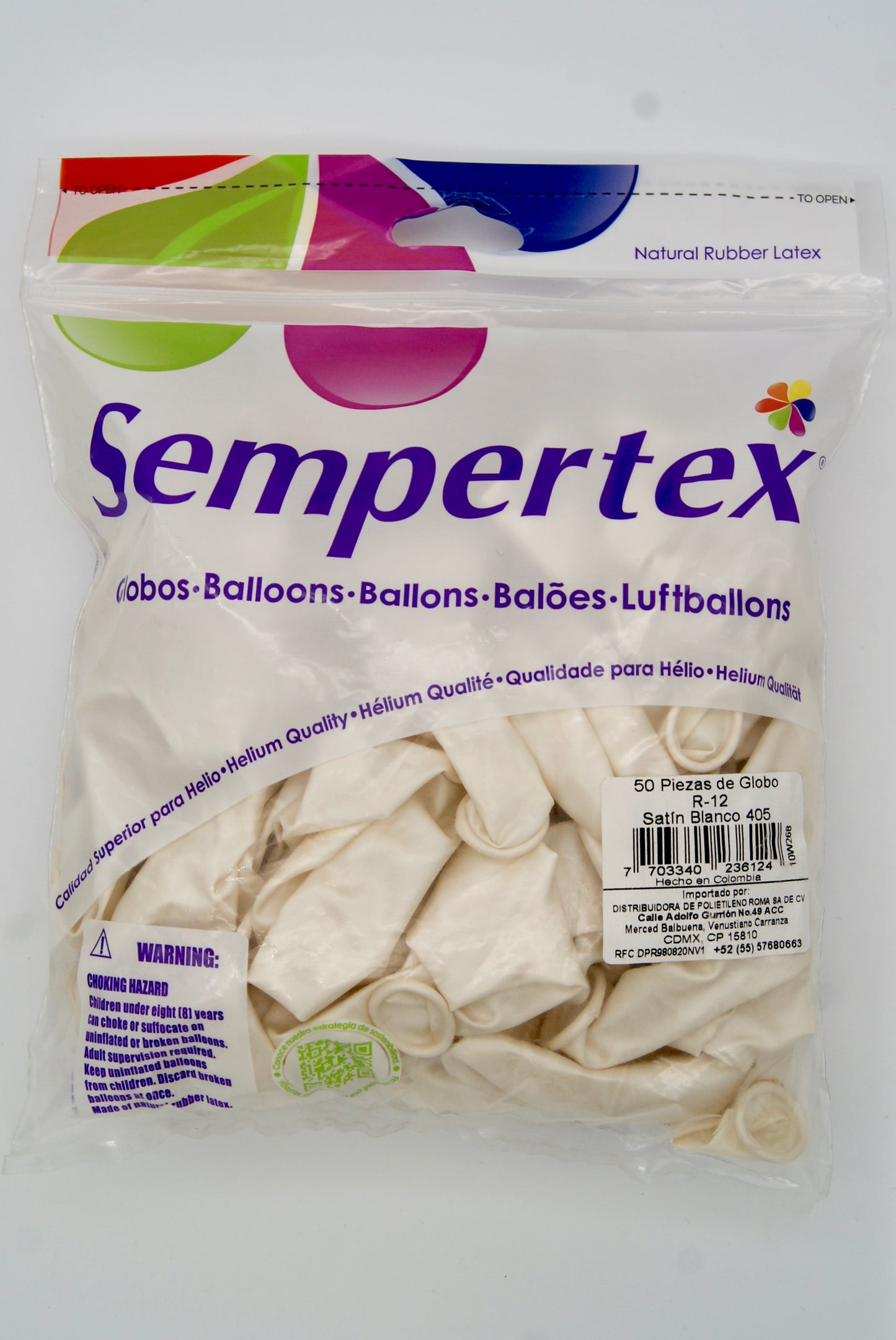 Satín Blanco 12" (Bolsa 50pzs) Sempertex
