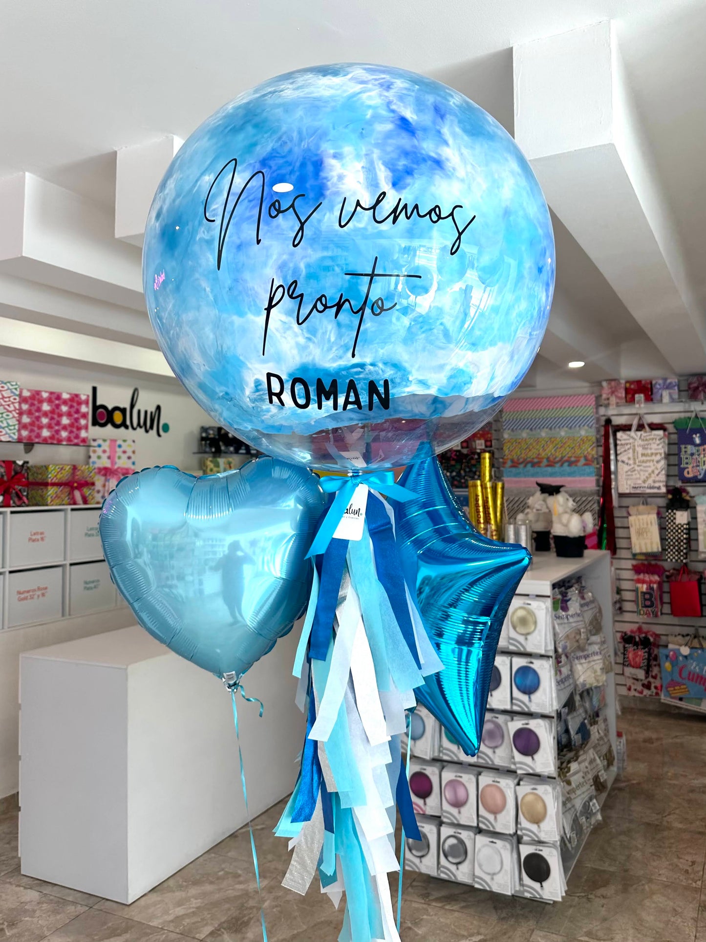 Globo Burbuja + 1 Corazón Metálico + 1 Estrella Metálica