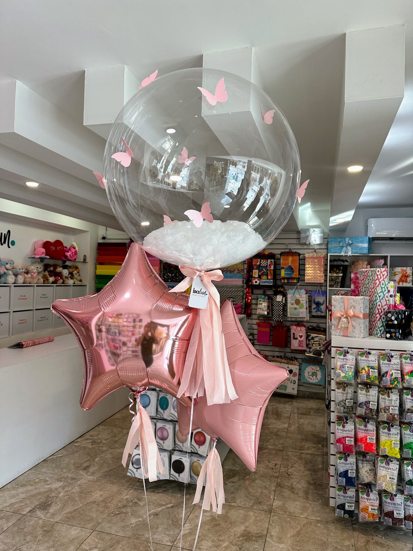 Globo Burbuja + 2 Estrellas + Mariposas