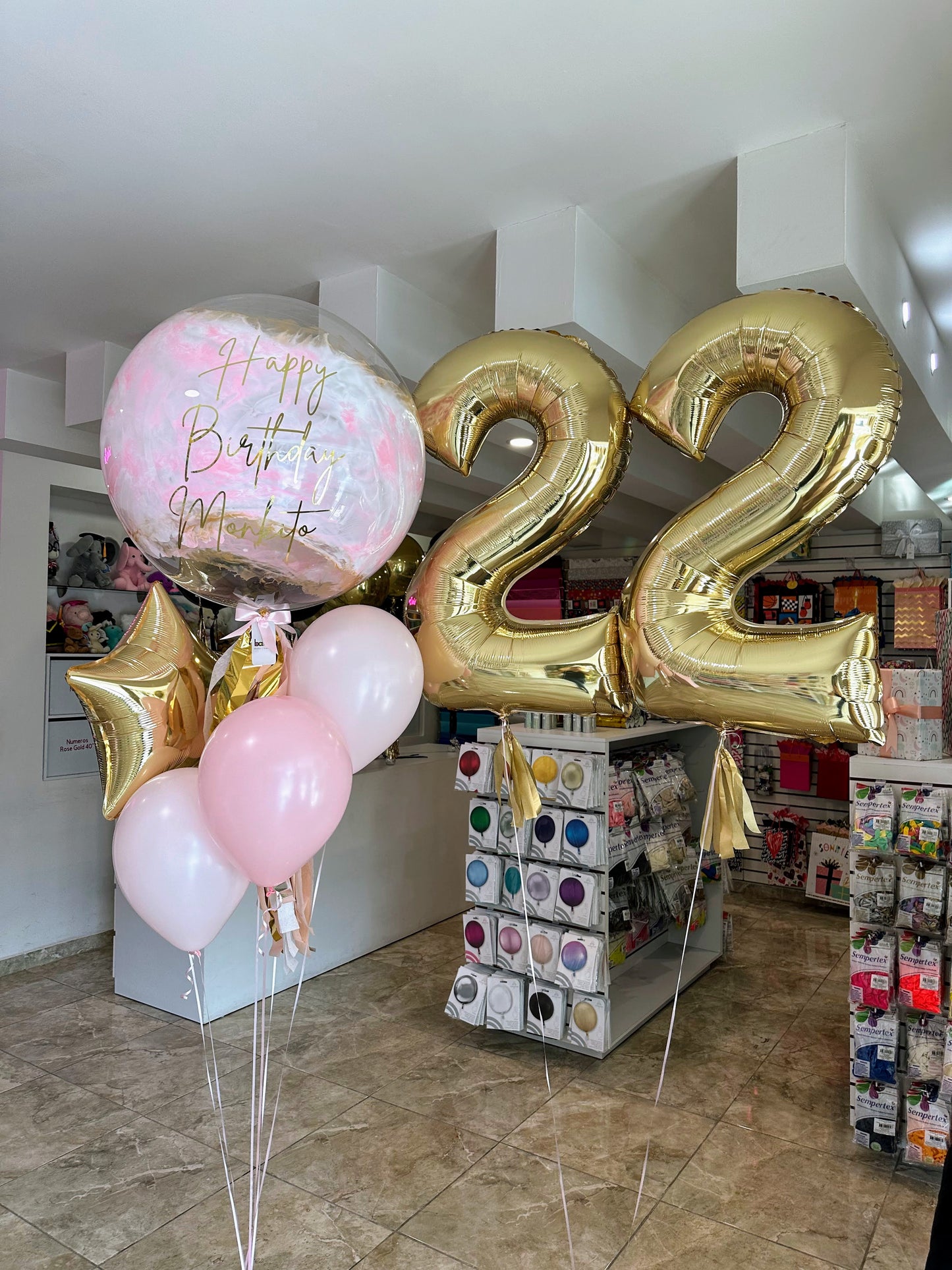 Globo Burbuja + 1 Estrella Metálica + 4 Globos Látex + Número Jumbo