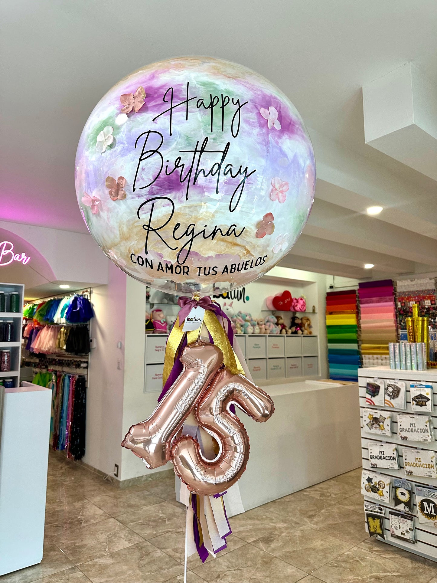 Globo Burbuja + Número Chico + Florecitas