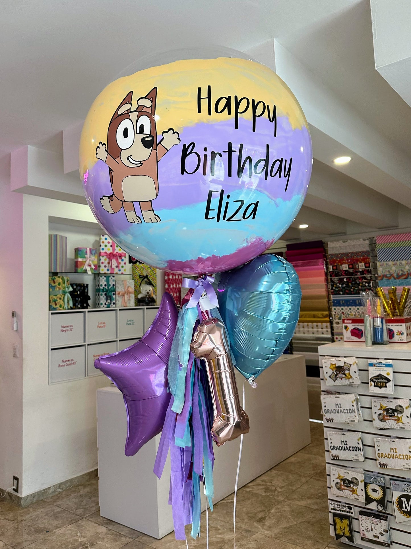 Globo Burbuja Bingo+ 1 Corazón Metálico + 1 Estrella Metálica + Número Chico