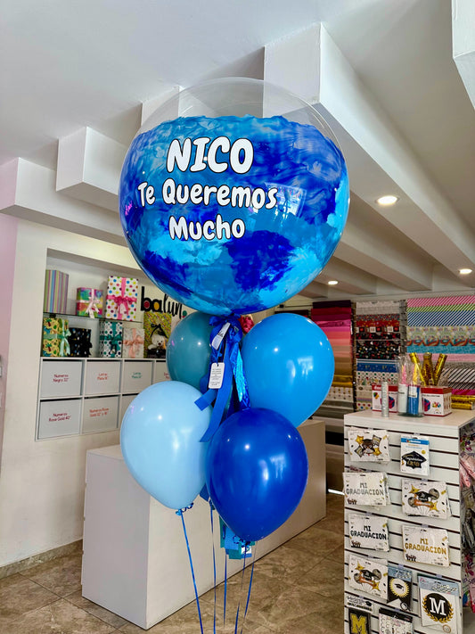 1 Globo Burbuja + 4 Globos Látex