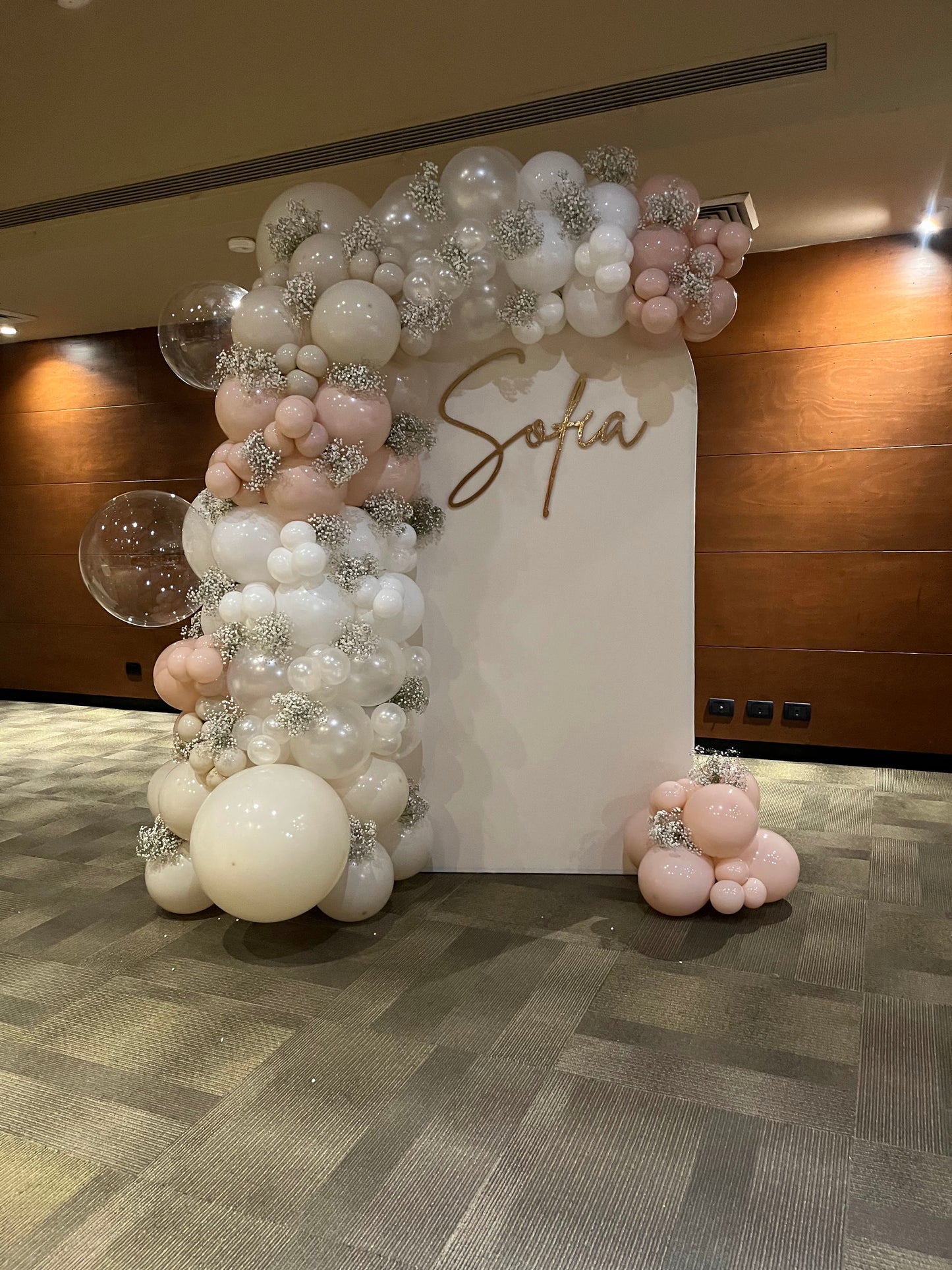 Mampara con Flor de Nube + Letrero Personalizado