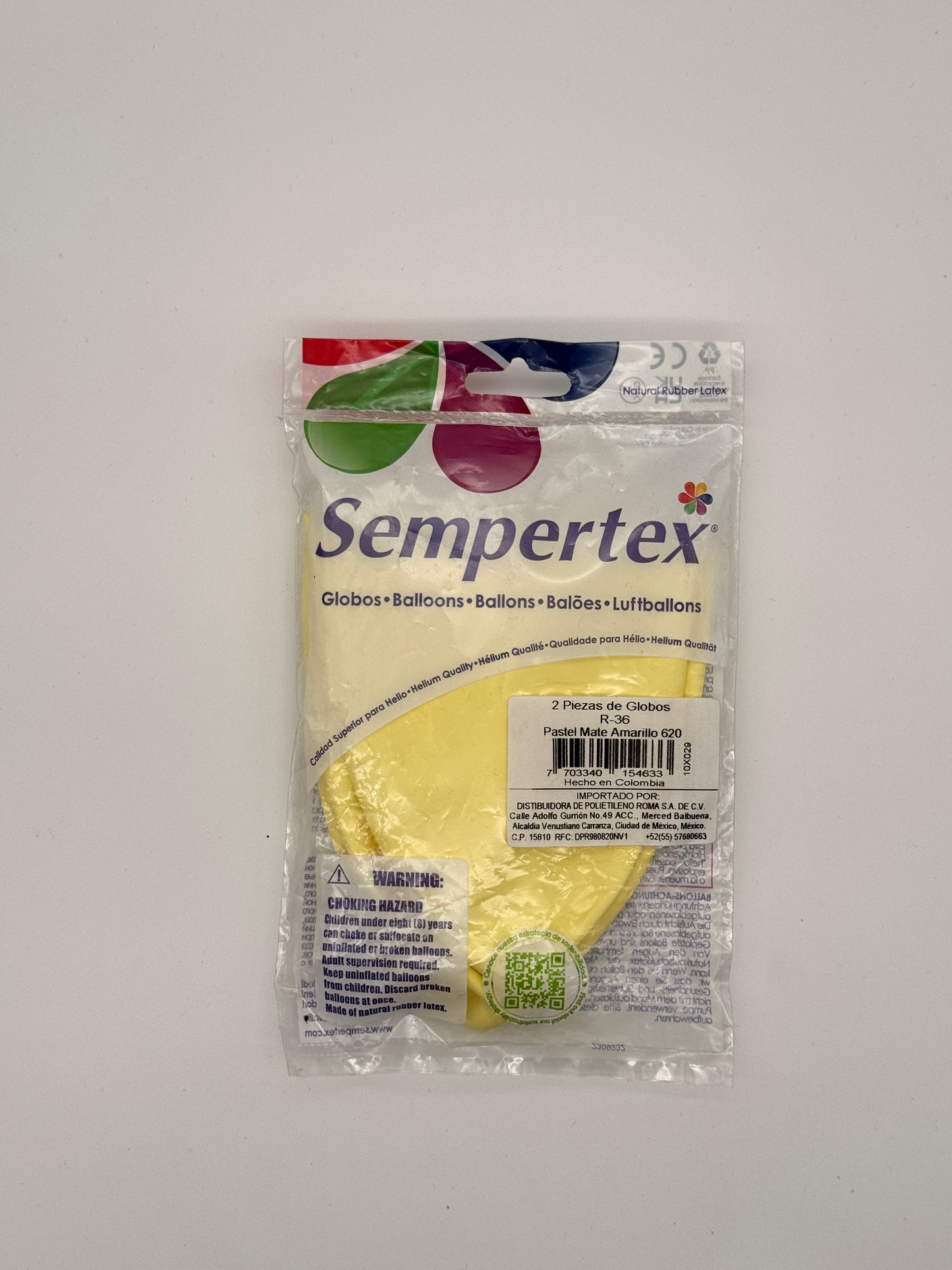 Pastel Mate Amarillo 36" (Bolsa 2pzs) Sempertex