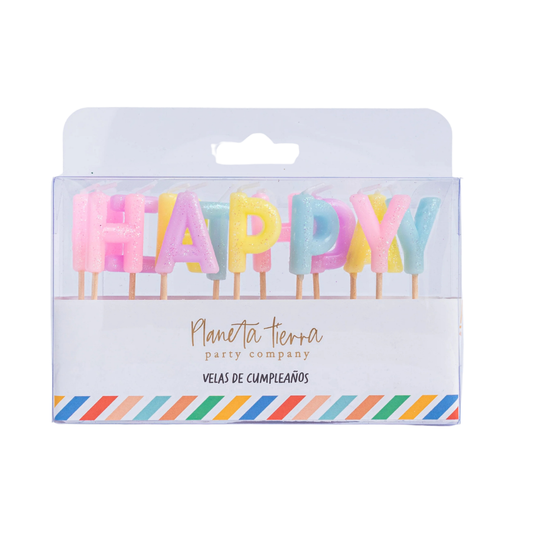 Velas de Happy Birthday Pastel Glitter