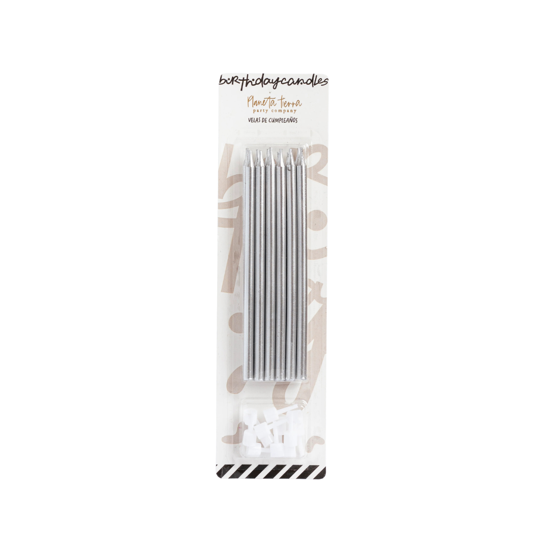 Velas Largas Plata 12 pzs