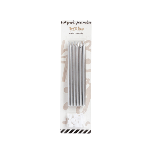 Velas Largas Plata 12 pzs