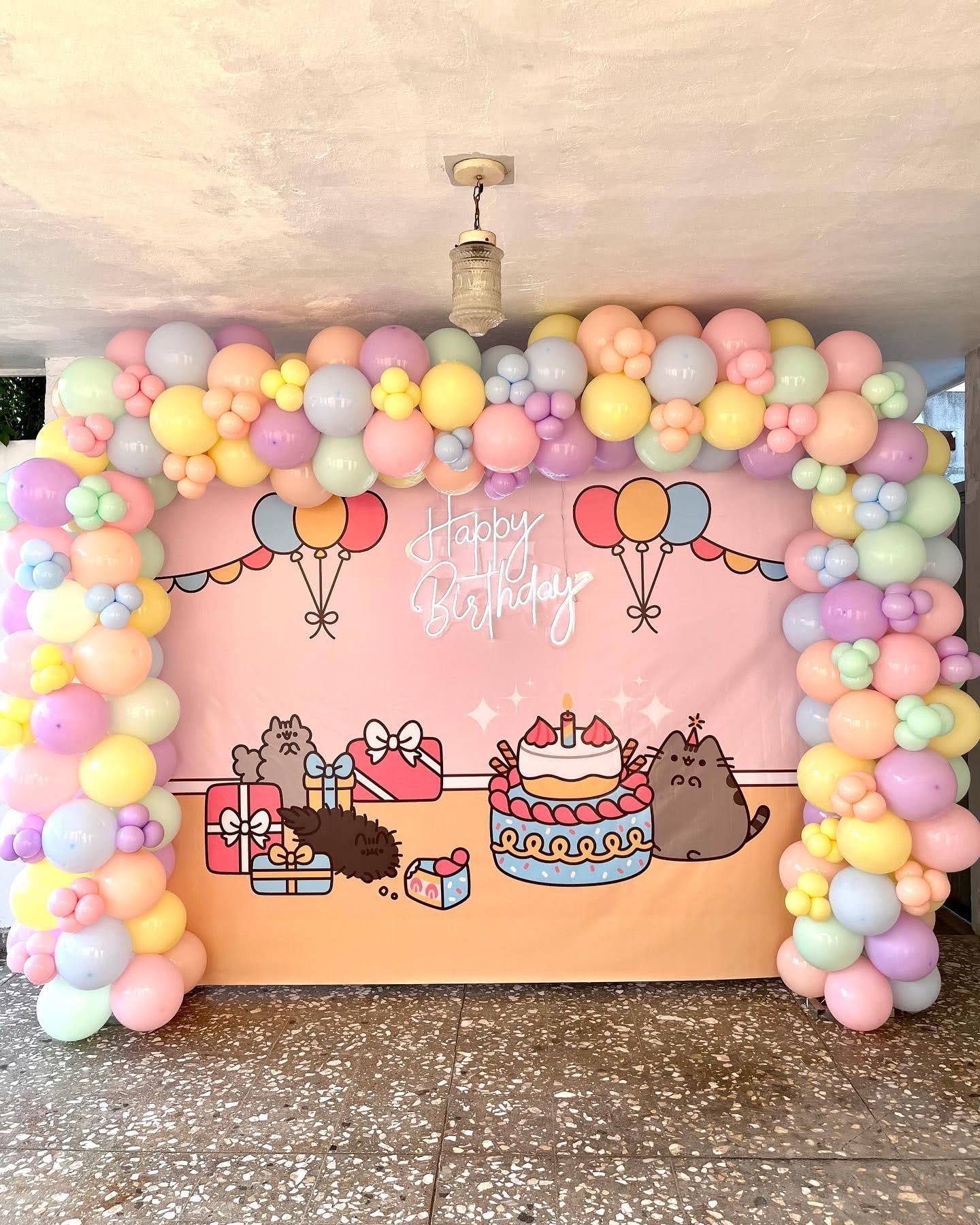 Marco de Globos con Lona Personalizada Temática Pusheen the Cat