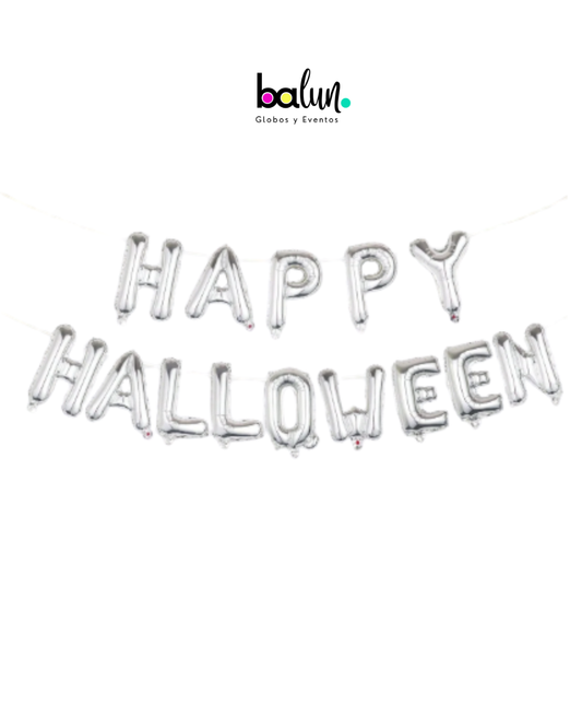 Banner Globo Happy Halloween Plata