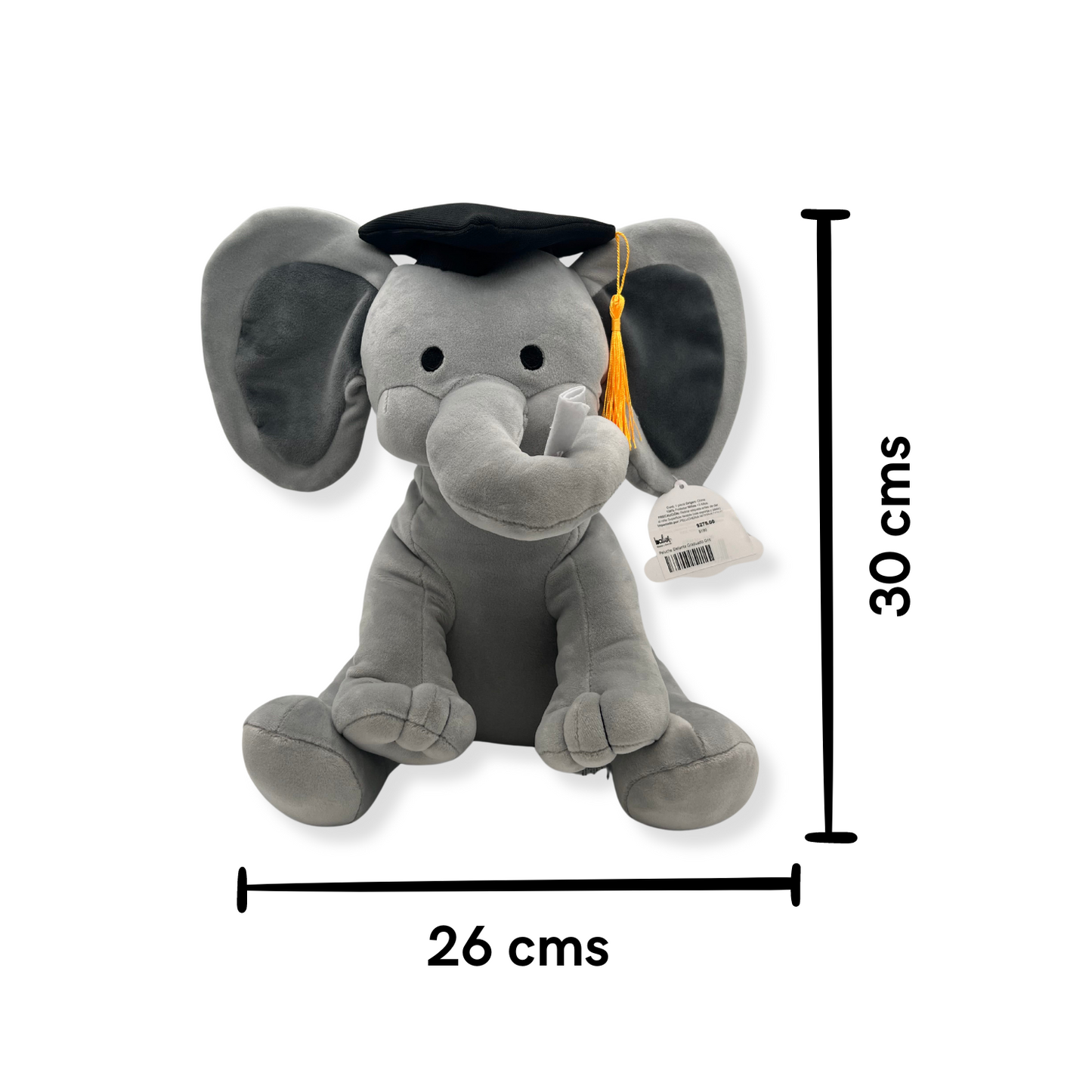 Peluche Elefante Graduado Gris