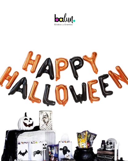 Banner Globo Happy Halloween Naranja y Negro