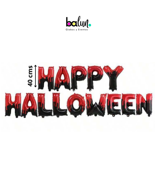 Banner Globo Happy Halloween Rojo y Negro