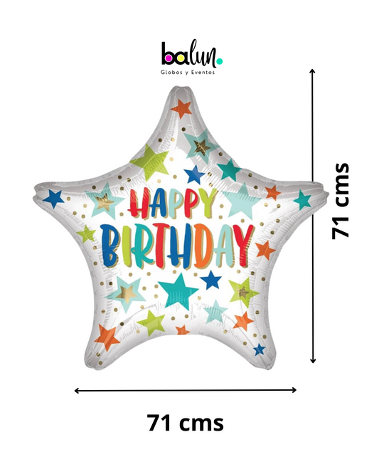 Estrella "Happy Birthday" Blanca con Estrellas 28"