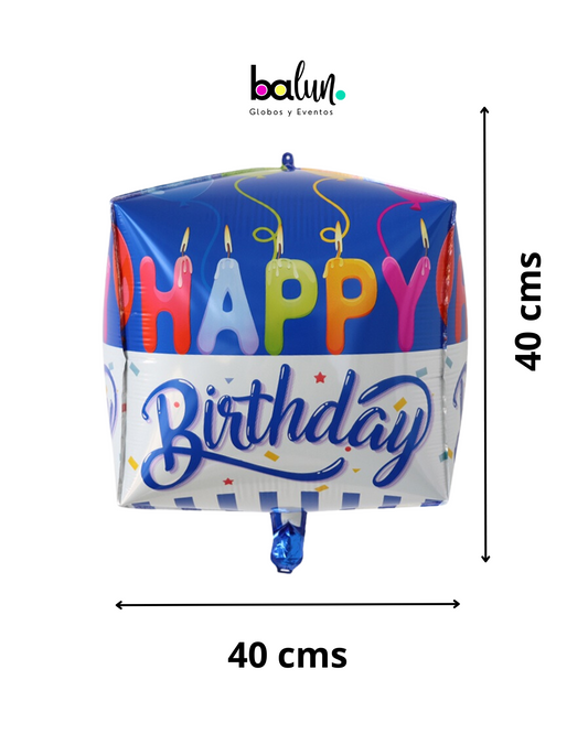 Happy Birthday 4D Azul y Blanco