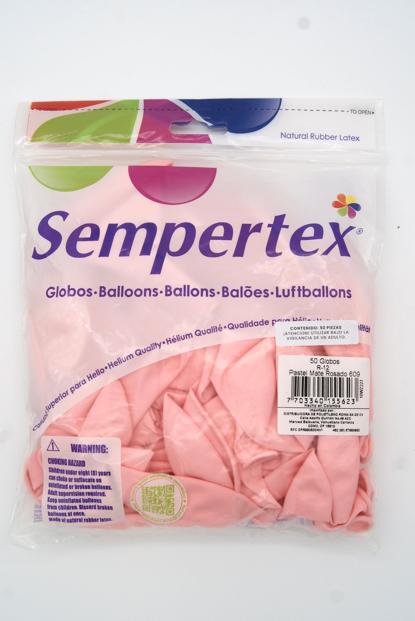 Pastel Mate Rosado 12" (Bolsa 50pzs) Sempertex