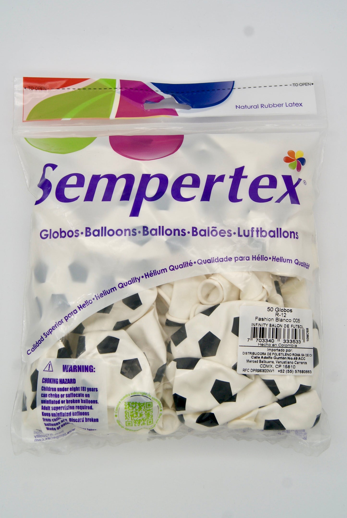 Infinity Balón Fútbol Fashion Blanco 12" (Bolsa 50pzs) Sempertex
