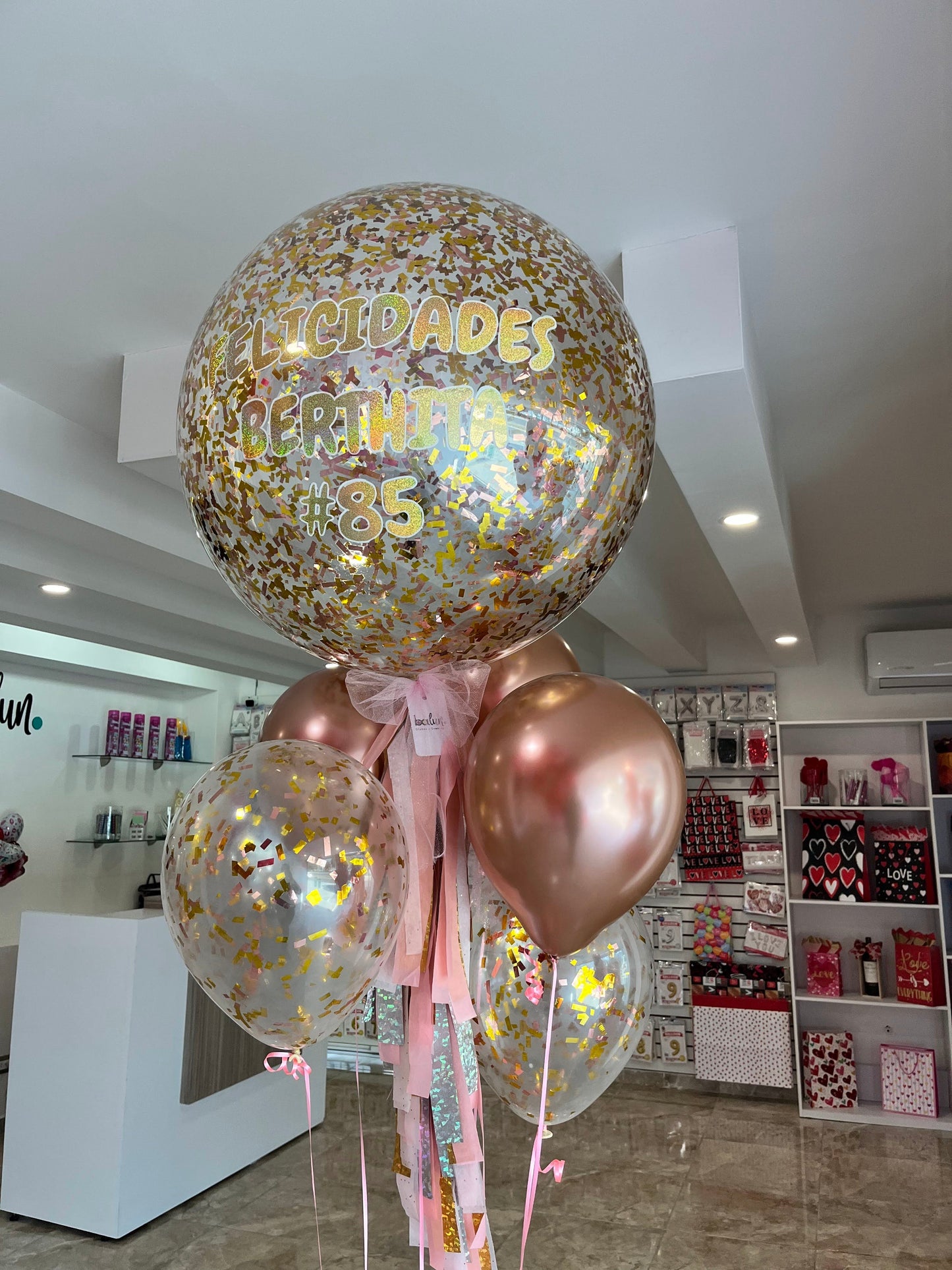 Globo Burbuja Confeti + 5 Globos Látex