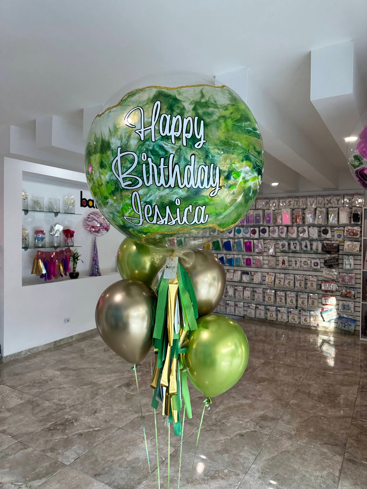 Globo Burbuja + Diamantina + 4 Globos Látex