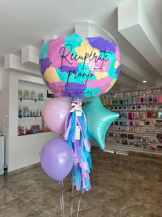 Globo Burbuja + 2 Globos Látex + 1 Estrella Metálica