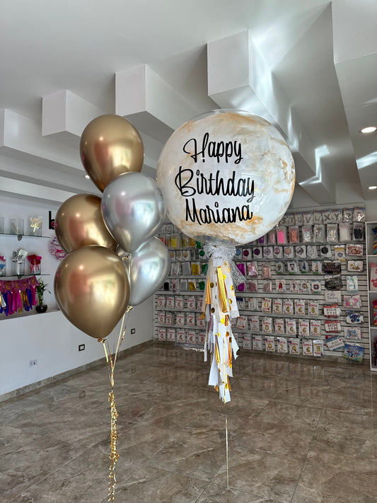 Globo Burbuja + 1 Ramilletes de Globos Látex