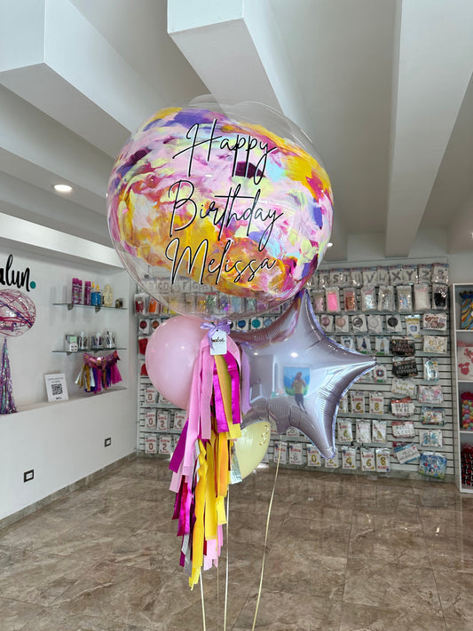 Globo Burbuja + 2 Globos Látex + 1 Estrella Metálica