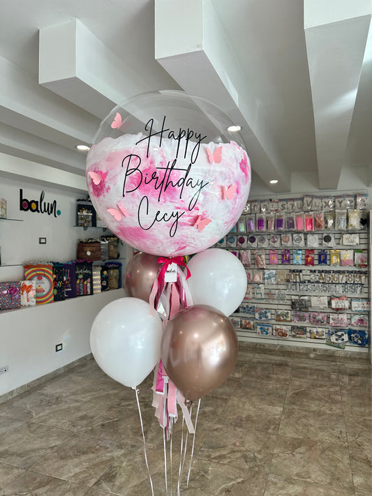 Globo Burbuja + 5 Globos Látex + Mariposas