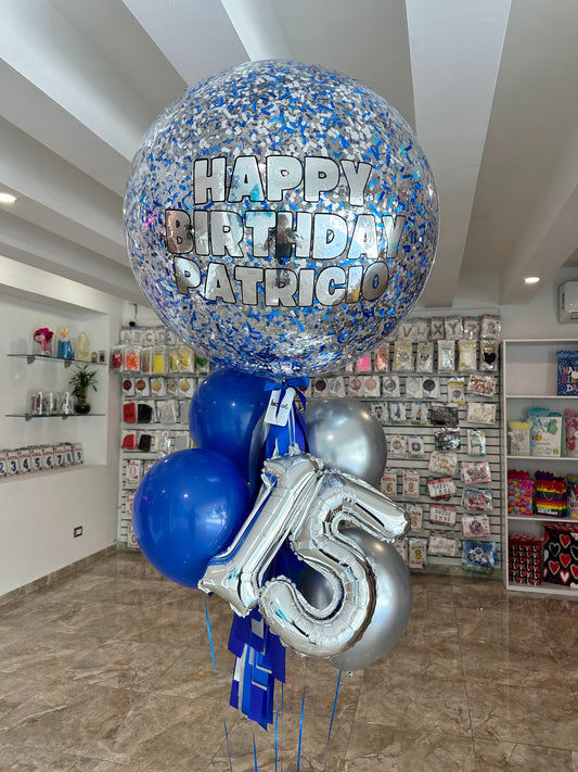 Globo Burbuja + Número Chico + 5 Globos Látex