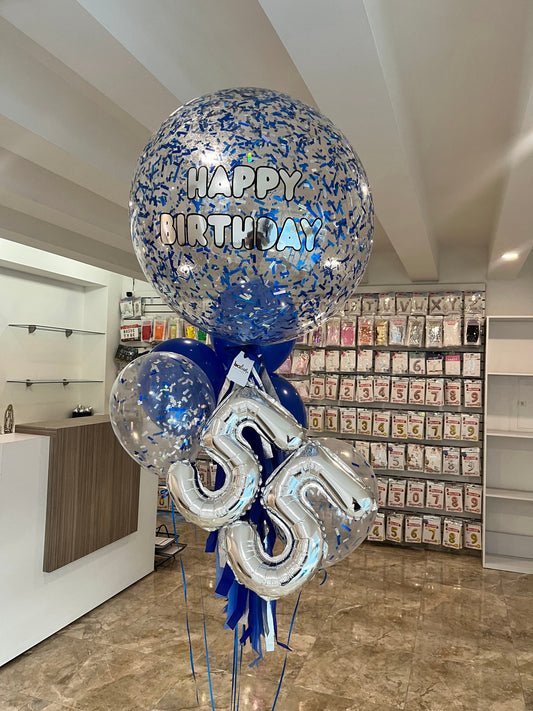 Globo Burbuja + Número Chico + 5 Globos Látex