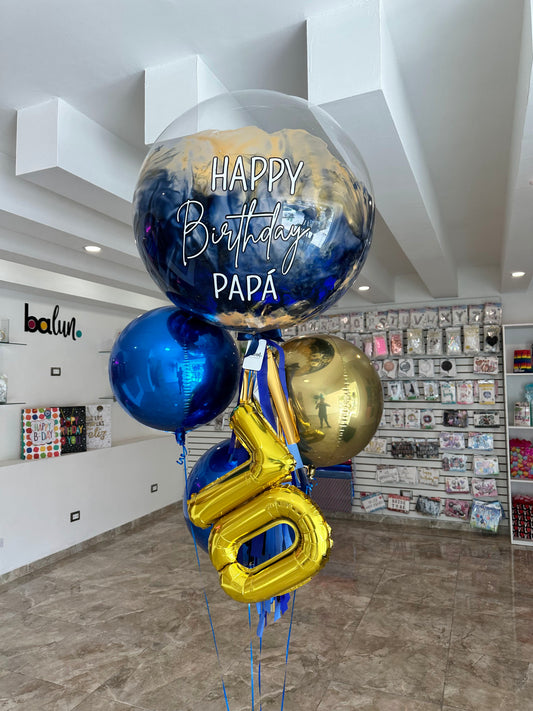 Globo Burbuja + Número Chico + 3 Orbz Chicos