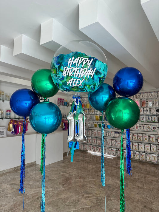 Globo Burbuja + Número Chico + 6 Orbz