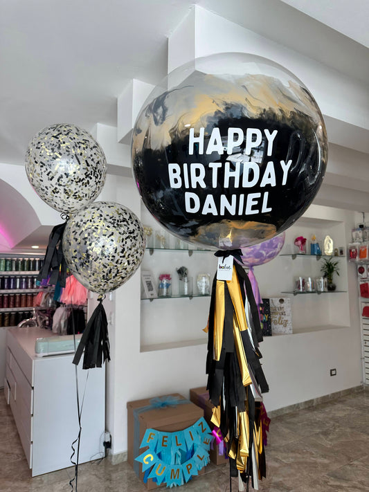 Globo Burbuja + 2 Globos látex confetti