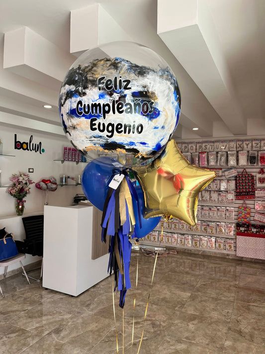 Globo Burbuja + 2 Globos Látex + 1 Estrella Metálica