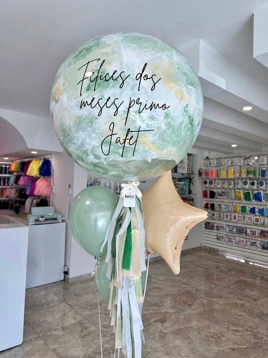 Globo Burbuja + 2 Globos Látex + 1 Estrella Metálica