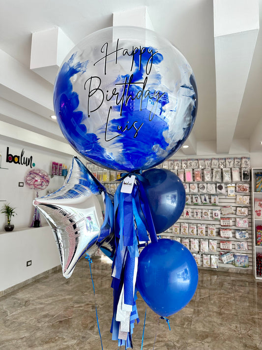 Globo Burbuja + 2 Globos Látex + 1 Estrella Metálica