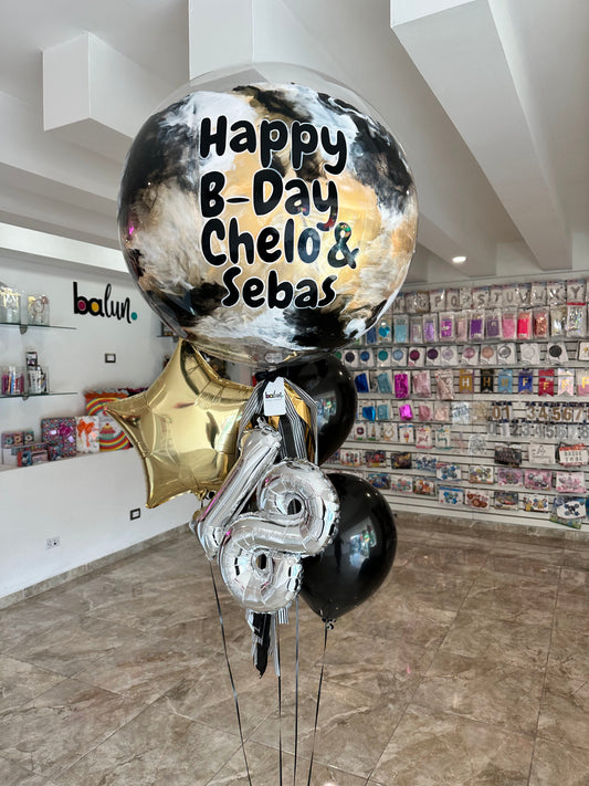 Globo Burbuja + 2 Globos Látex + 1 Estrella Metálica + Número Chico