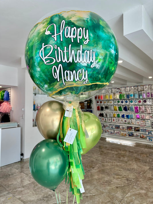 Globo Burbuja + Diamantina + 3 Globos Látex
