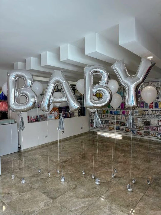 Letras BABY Jumbo + 10 Globos Látex