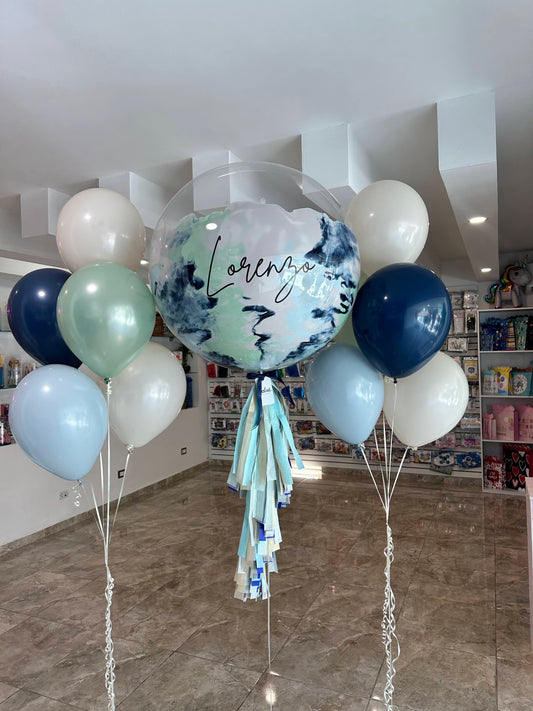 Globo Burbuja + 2 Ramilletes de Globos Látex