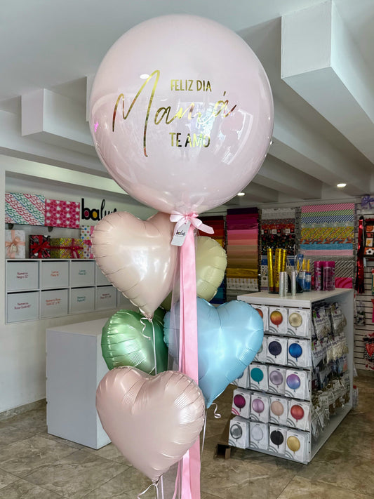 Globo Burbuja con Látex + Ramillete de Corazones