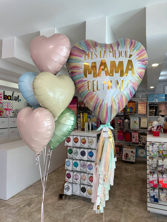 Corazón Jumbo "La Mejor Mamá" + Ramillete de 5 Corazones