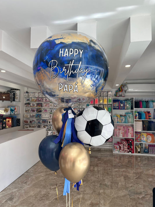 Globo Burbuja + 3 Globos Látex + Balón de Fútbol