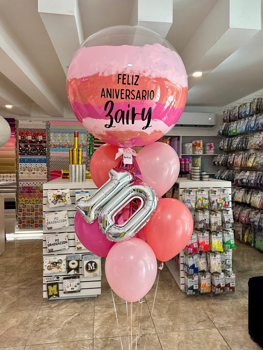 Globo Burbuja + 6 Globos Látex + Número Chico